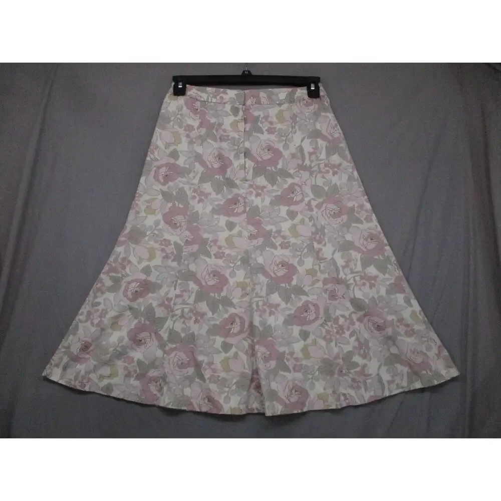 Calico Pink Gray Floral Vintage‎ Boho Chic Aline Skirt Womens Size Large